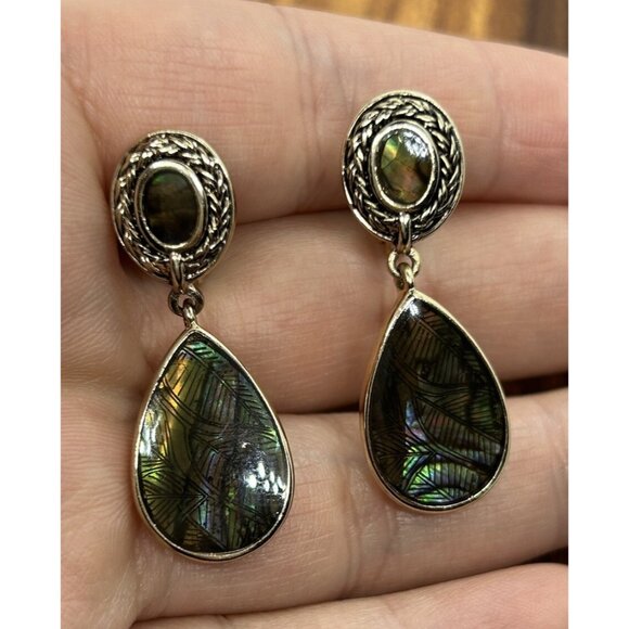 Vintage signed Monet Abalone 1970s clip on earrings - Picture 1 of 4